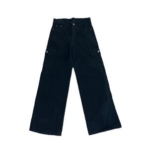 Y2K Fever Jeans Black Cargo Pants Wide Leg Skater 28x30 Low Rise Alt -